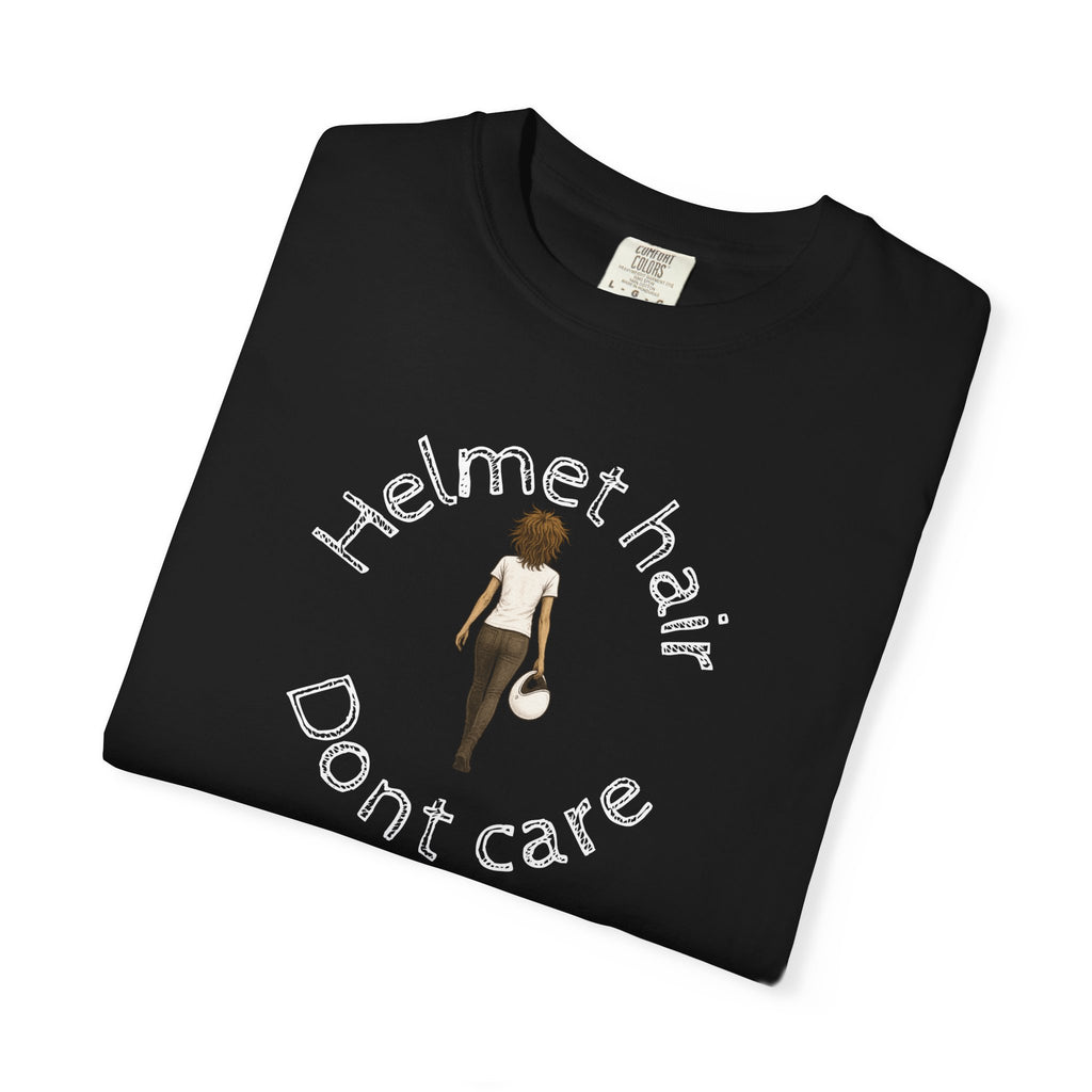 Non UK Sales Motorbike t-shirt  (Helmet hair, Dont care) W/B