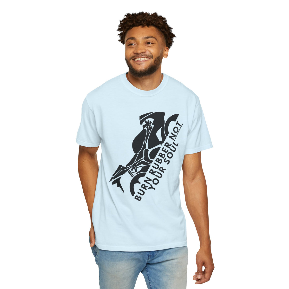 Non UK Sales Motorbike t-shirt  (Burn rubber, Not your soul) Bike B/W