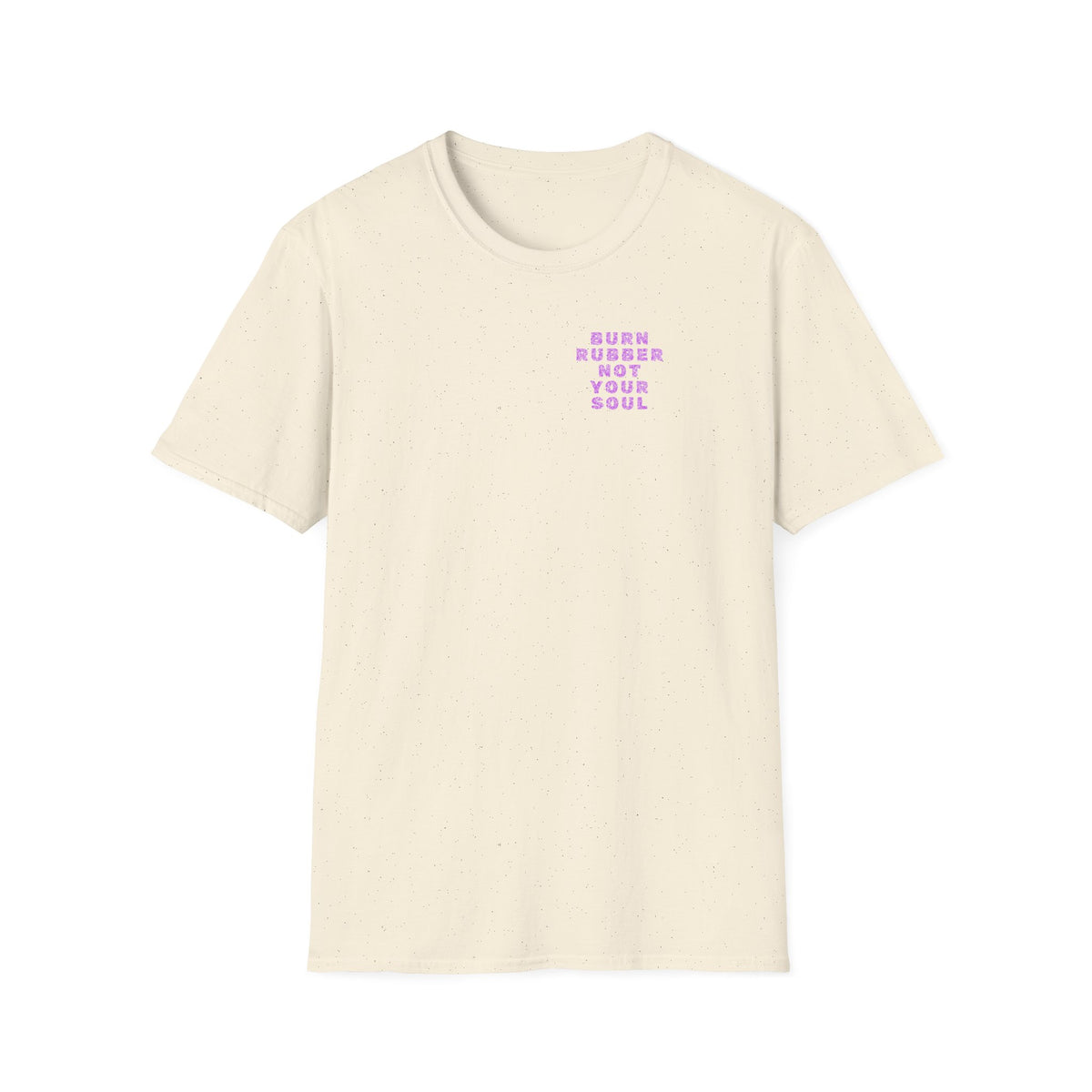 Motorbike T-shirt with 'Burn Rubber, Not your Soul' (3) Small Logo
