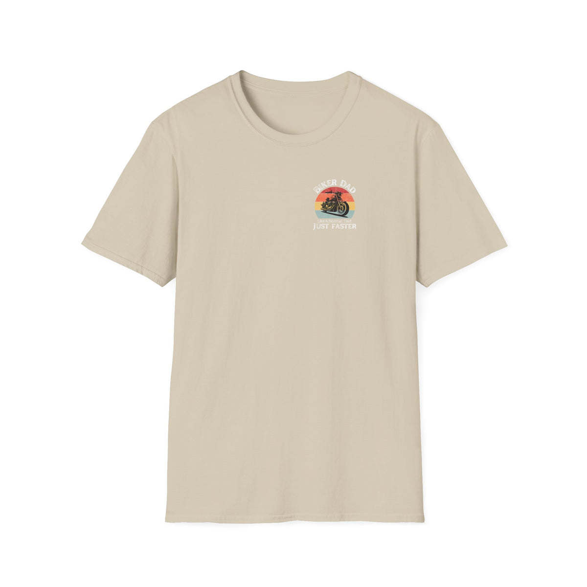Motorbike T-shirt with 'Biker dad, Like a normal dad, Just faster' (2) Small Logo