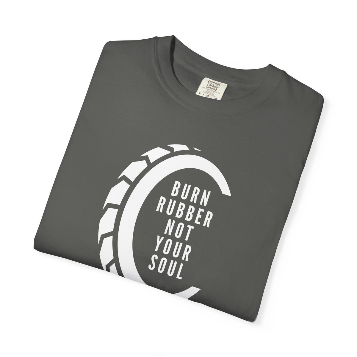 Non UK Sales Motorbike t-shirt  (Burn rubber, Not your soul) Words W/B