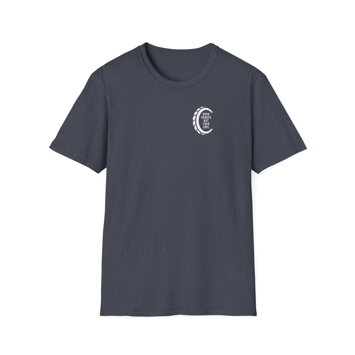 Motorbike T-shirt with 'Burn Rubber, Not your Soul' (4) Small Logo