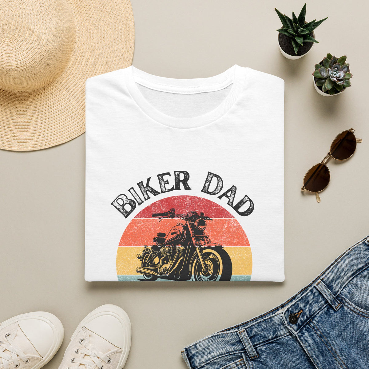 Motorbike T-shirt with 'Biker dad, Like a normal dad, Just faster'