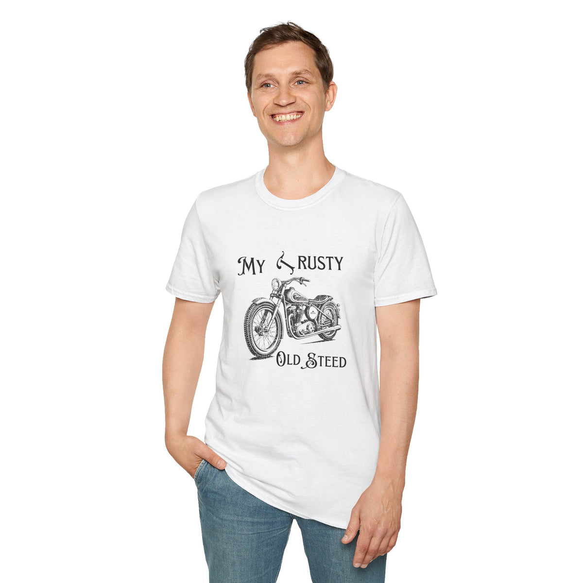 Motorbike T-shirt with 'My Trusty (Rusty) Old Steed' (2)