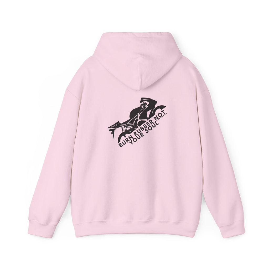 Non UK Sales Hooded Sweatshirt (Burn rubber, Not your soul) B/W
