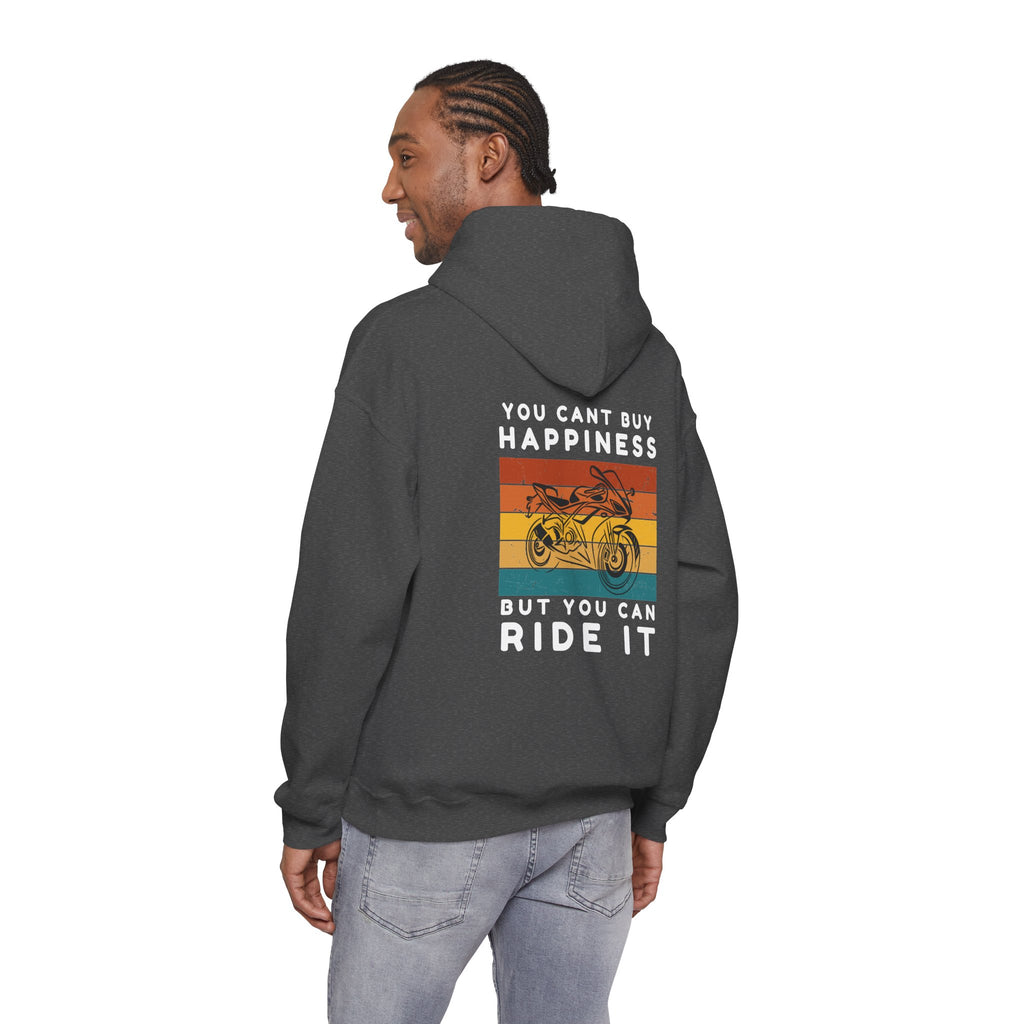Unisex Heavy Blend™ Hooded Sweatshirt (You Cant Buy Happiness, Buy You Can Ride It) Back