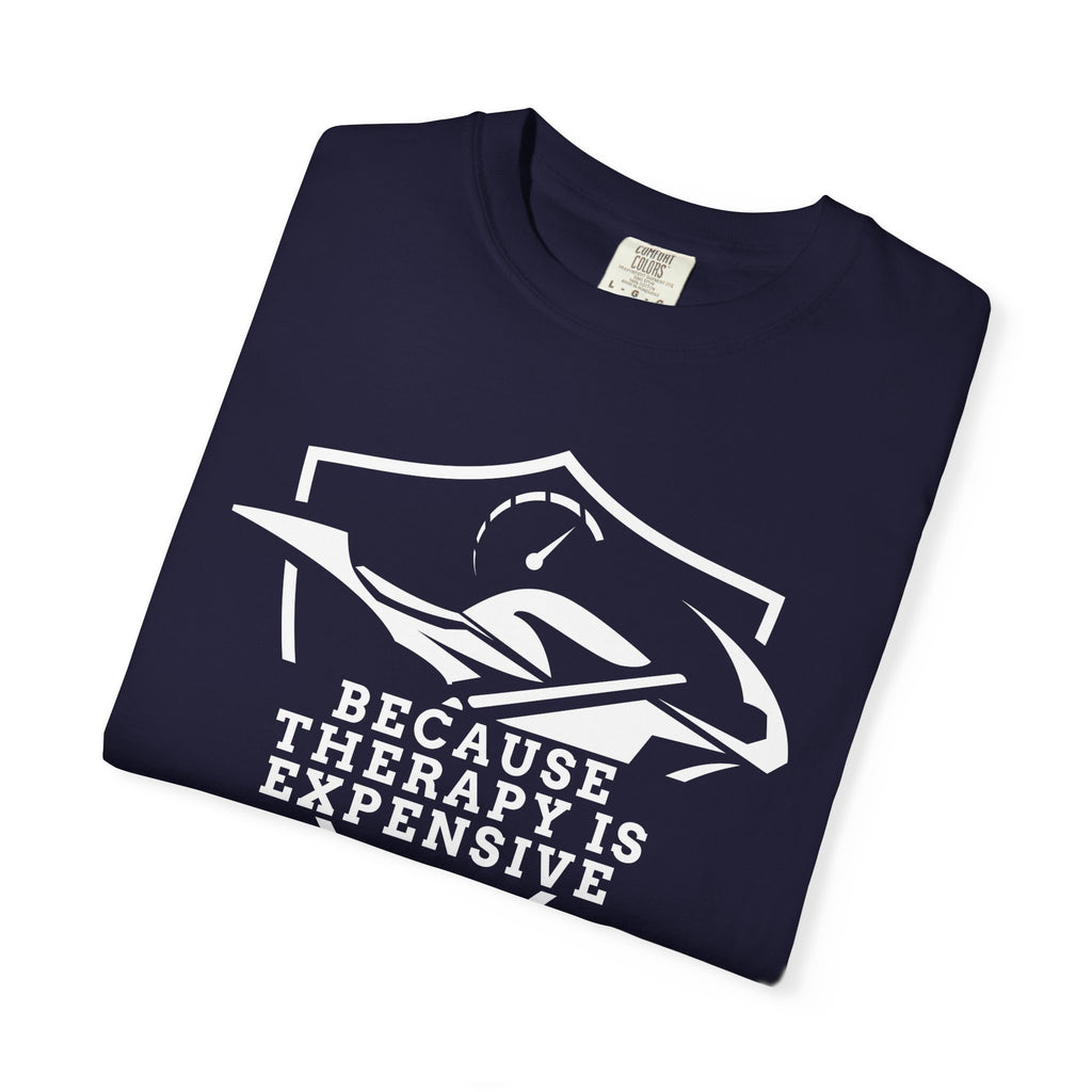 Non UK Sales Motorbike t-shirt  (Because Therapy is expensive) W/B