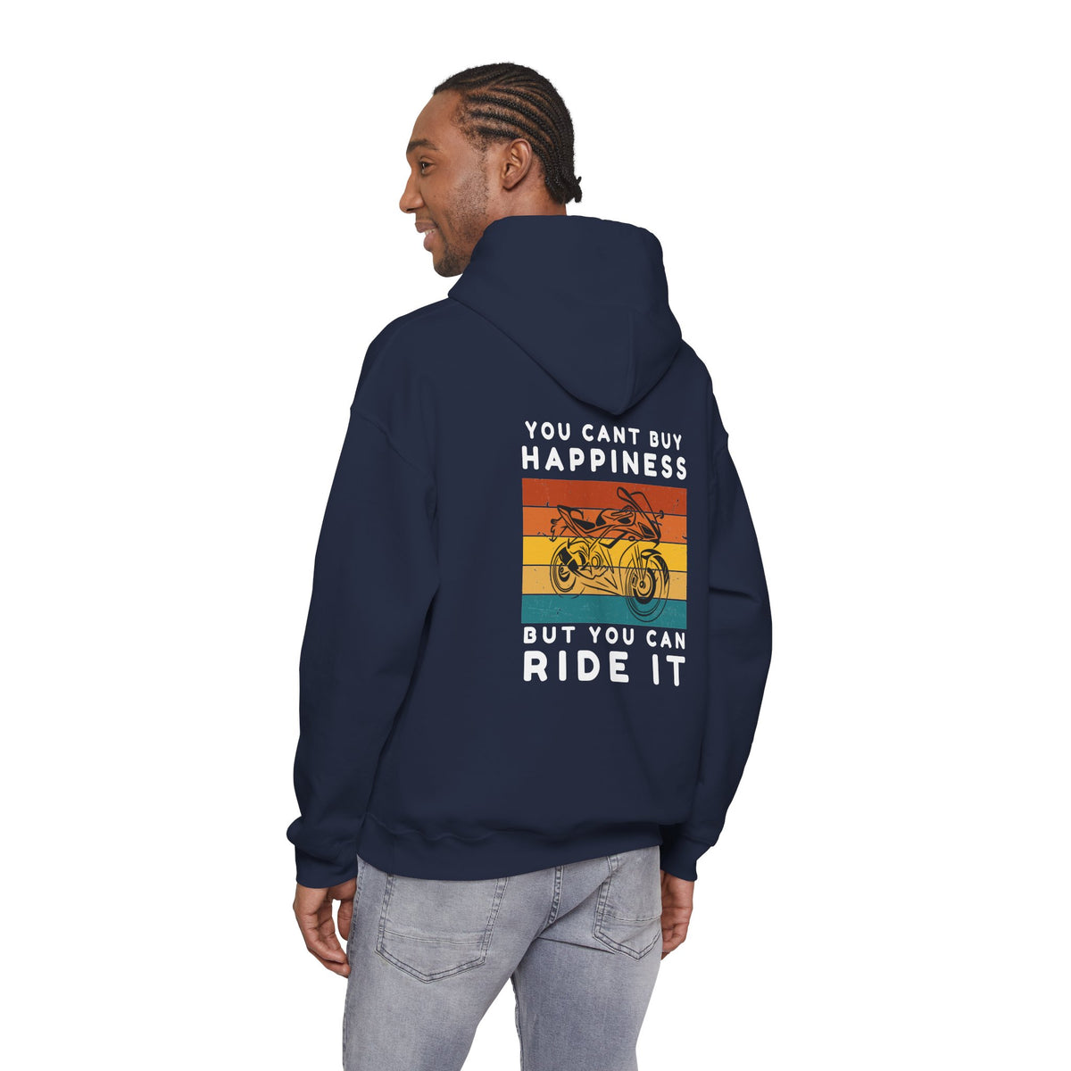 Unisex Heavy Blend™ Hooded Sweatshirt (You Cant Buy Happiness, Buy You Can Ride It) Back