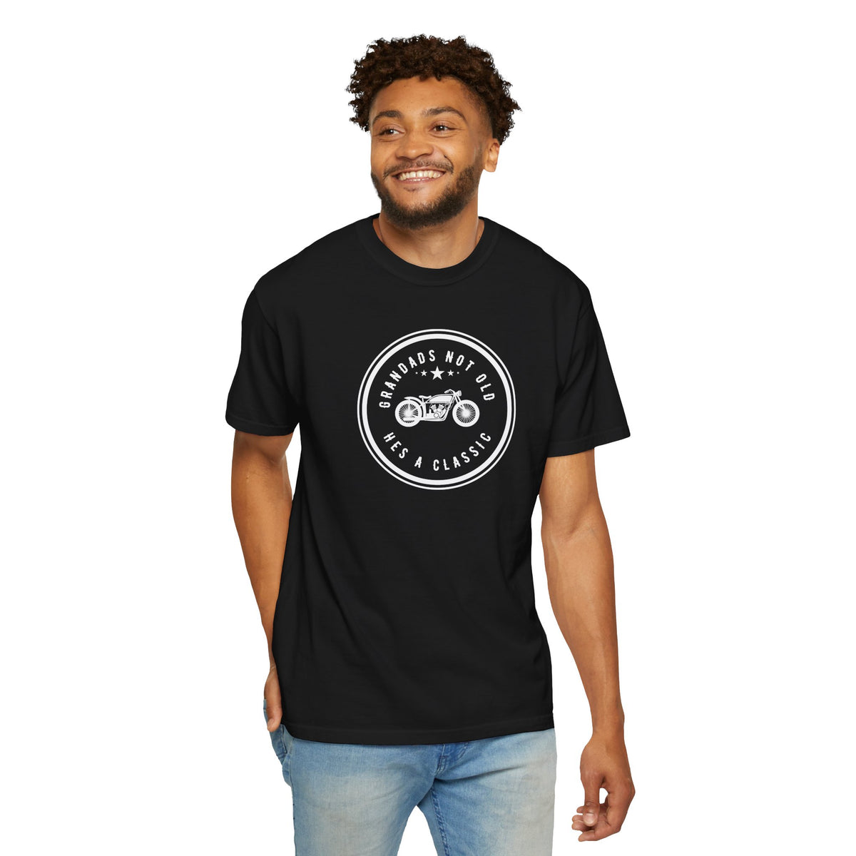 Non UK Sales Motorbike t-shirt  (Grandads not old, Hes a classic) W/B
