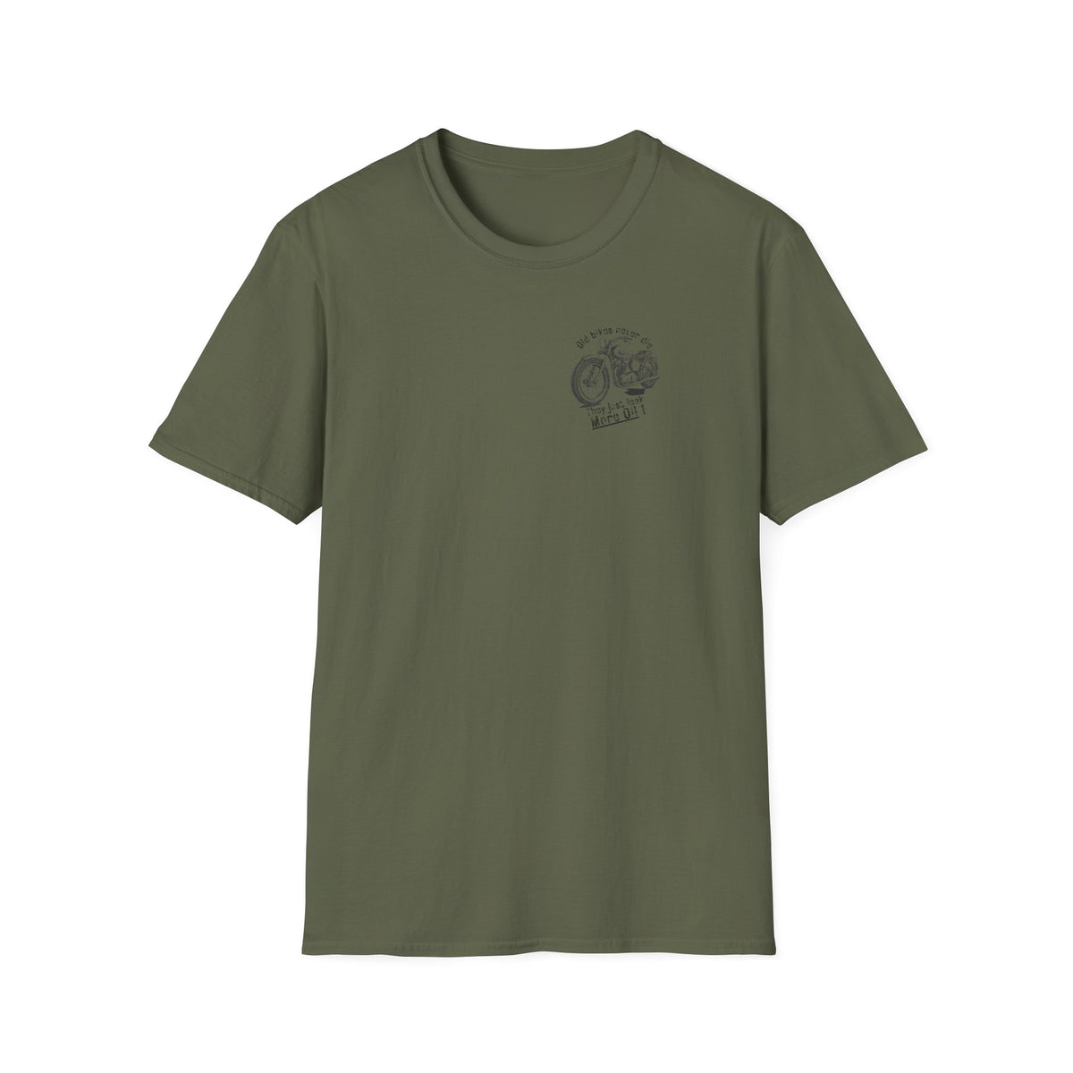 Motorbike T-shirt with 'Old bikes never die, they just leak more oil' (2) Small Logo