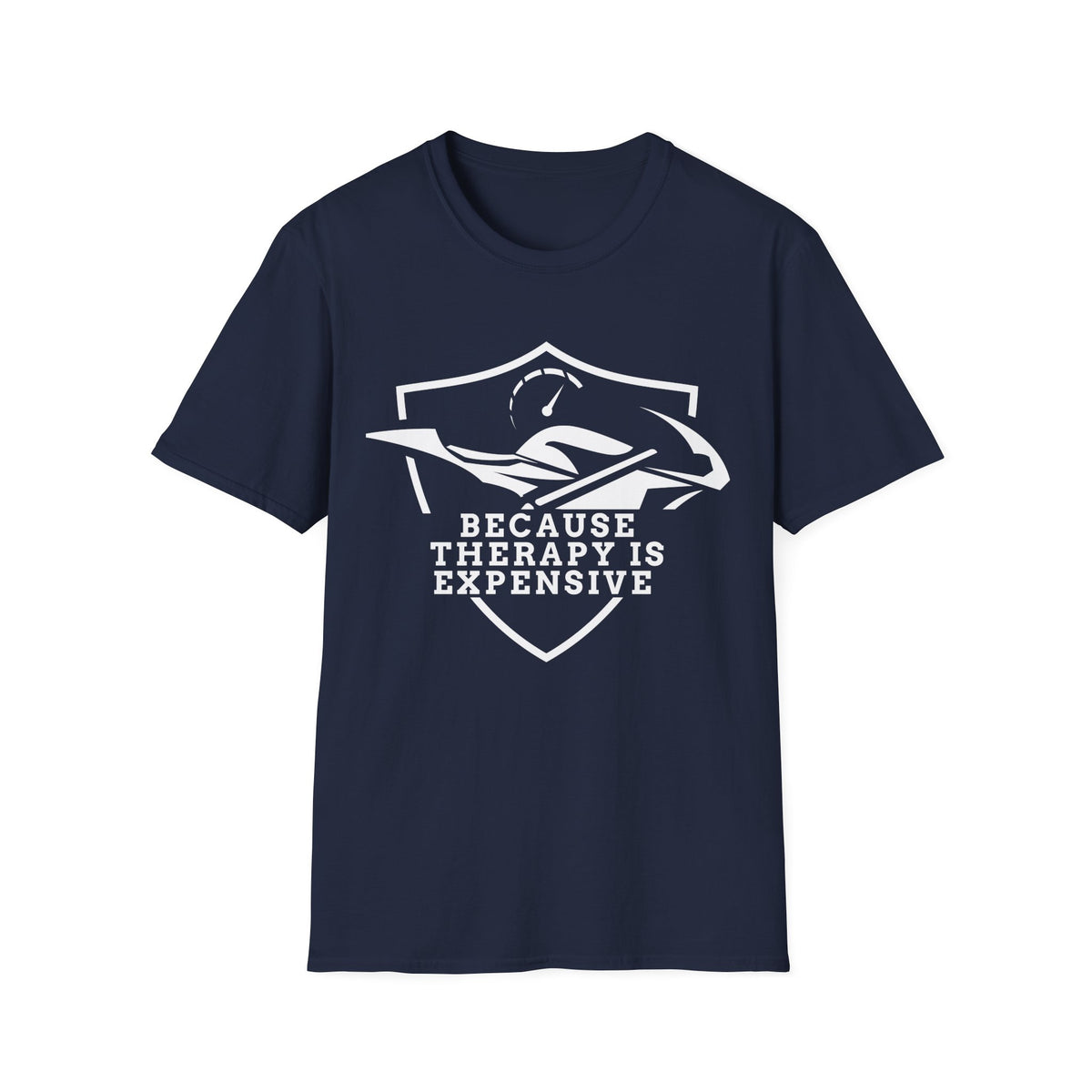 Motorbike T-shirt with 'Because Therapy is Expensive' (1)