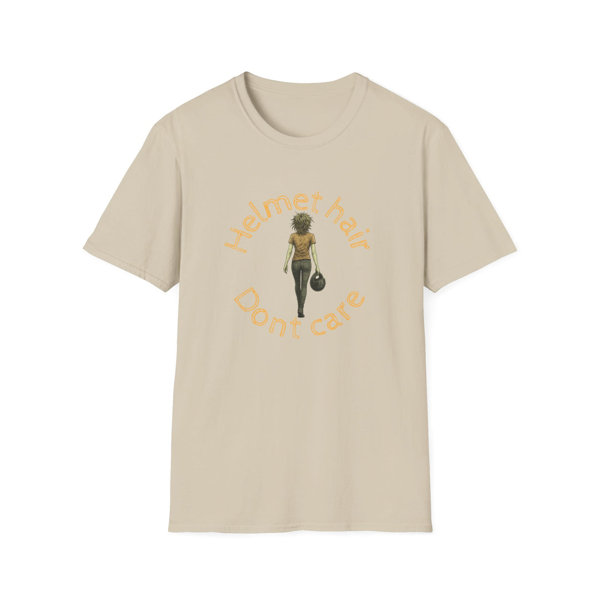 Motorbike T-shirt with 'Helmet hair, Dont care' (Coloured)