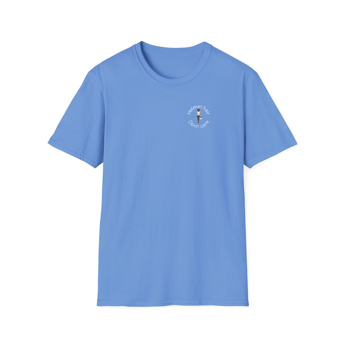 Motorbike T-shirt with 'Helmet hair, Dont care' Small Logo
