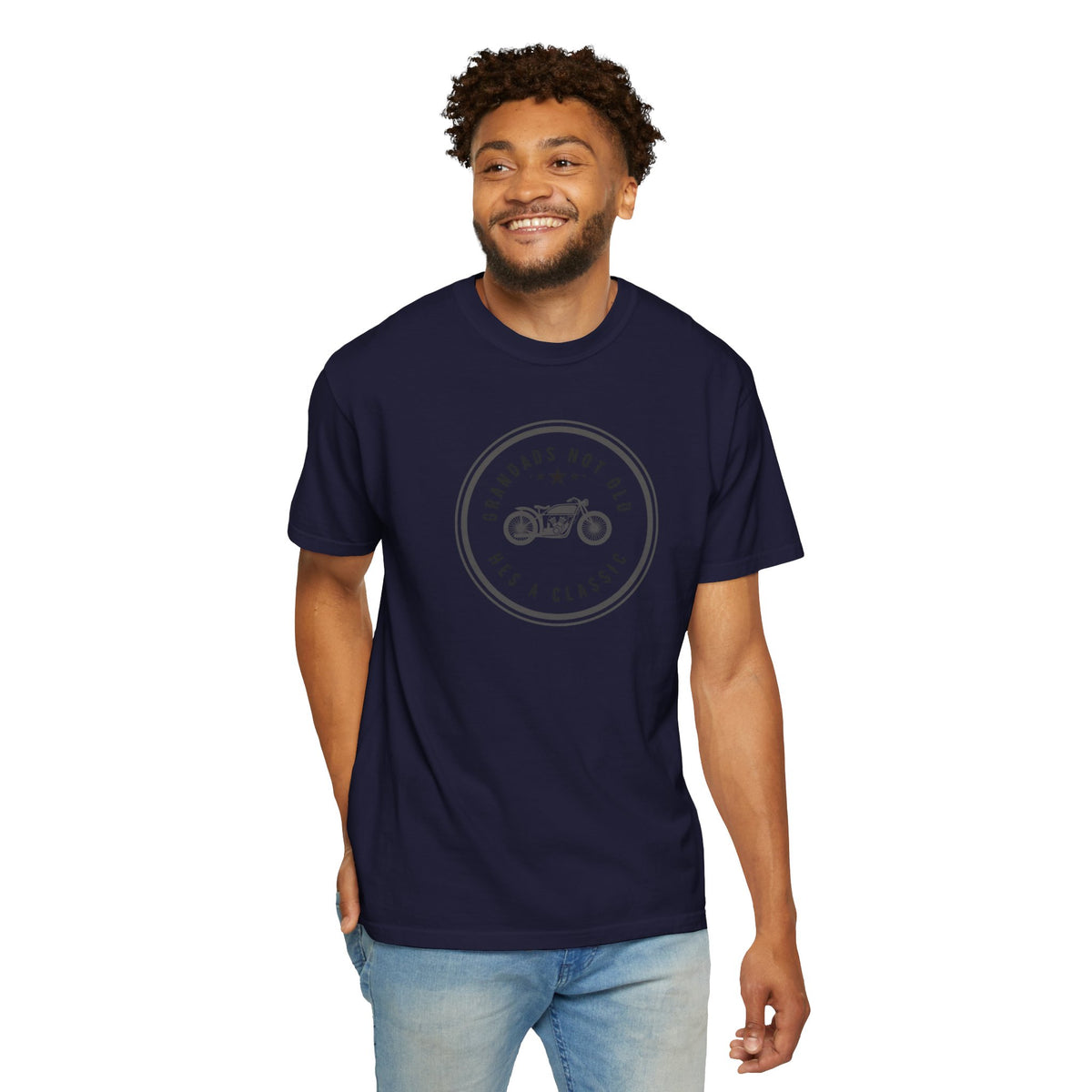 Non UK Sales Motorbike t-shirt  (Grandads not old, Hes a classic) B/W