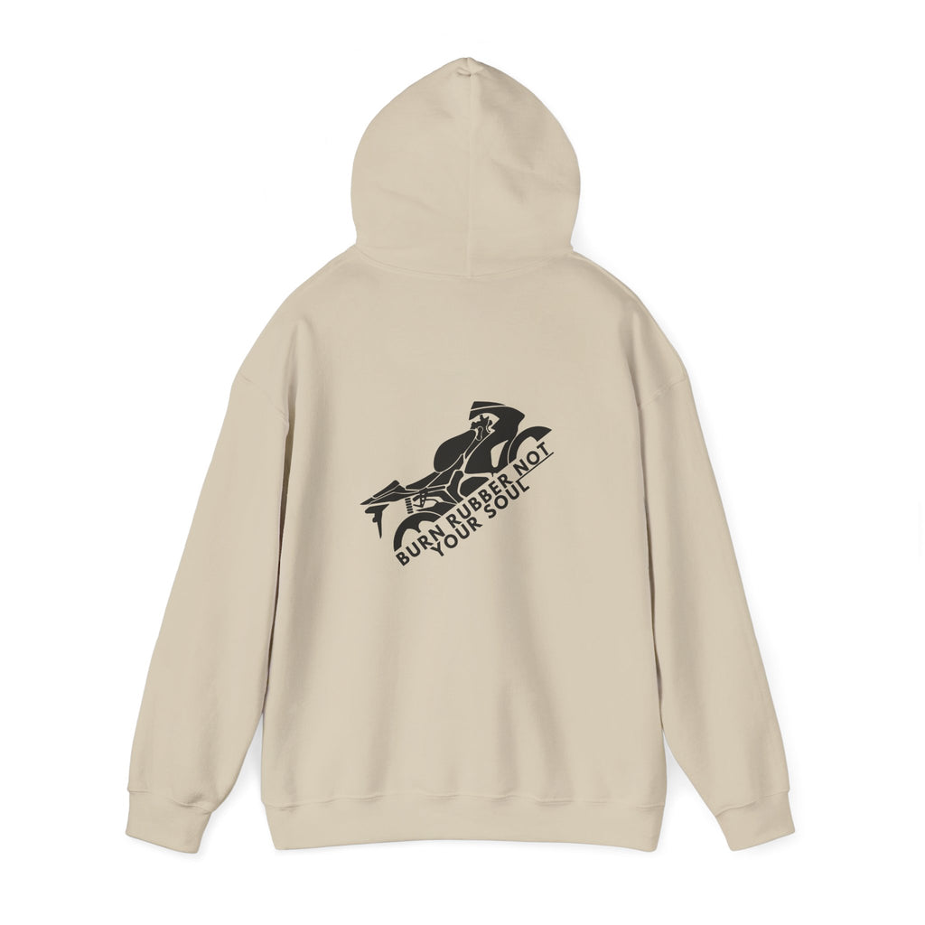 Non UK Sales Hooded Sweatshirt (Burn rubber, Not your soul) B/W