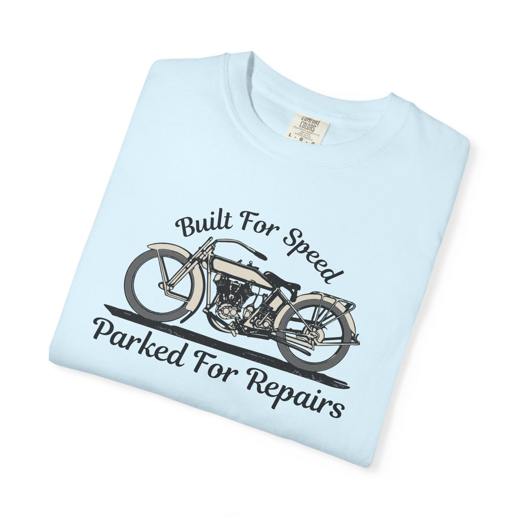 Non UK Sales Motorbike t-shirt  (Built for speed, Parked for repairs) B/W