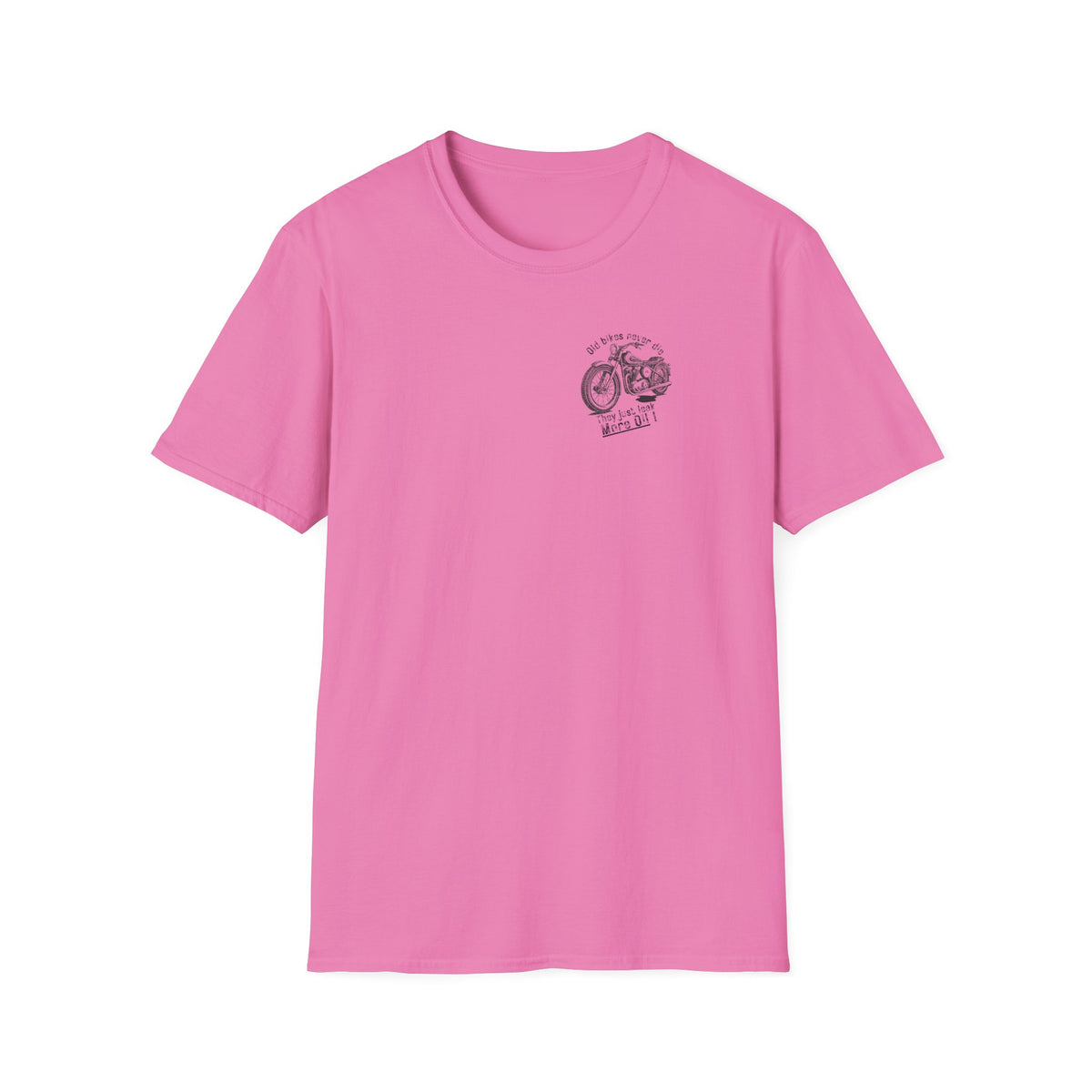 Motorbike T-shirt with 'Old bikes never die, they just leak more oil' (2) Small Logo